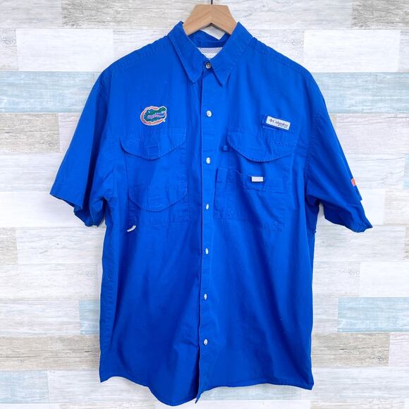 Florida Gators Columbia PFG Bonehead Shirt Blue Short Sleeve Cotton Mens Medium - Picture 1 of 8